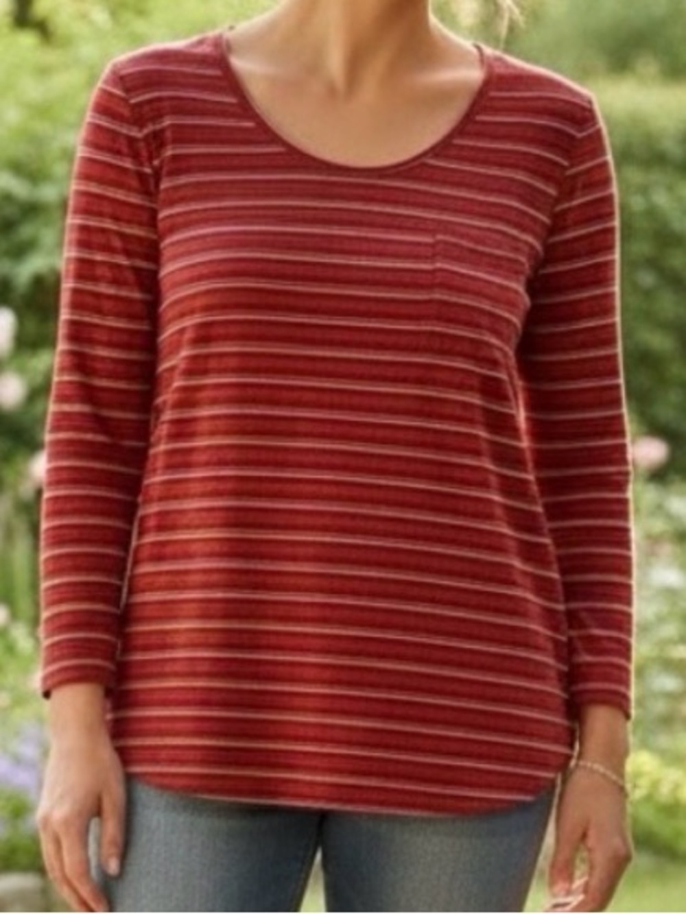 👛(ANY 2/$15) JOE FRESH Boyfriend Red|White Horizontal  Striped Long Sleeved Tee